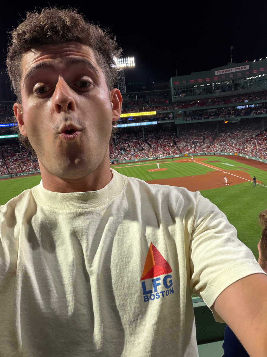 fan selfie at fenway in the lfg citgo tee